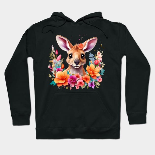 A baby kangaroo decorated with beautiful watercolor flowers. Hoodie by CreativeSparkzz